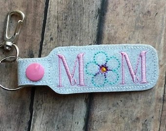 Mom - Flower -  In The Hoop - Snap/Rivet Key Fob - DIGITAL EMBROIDERY DESIGN