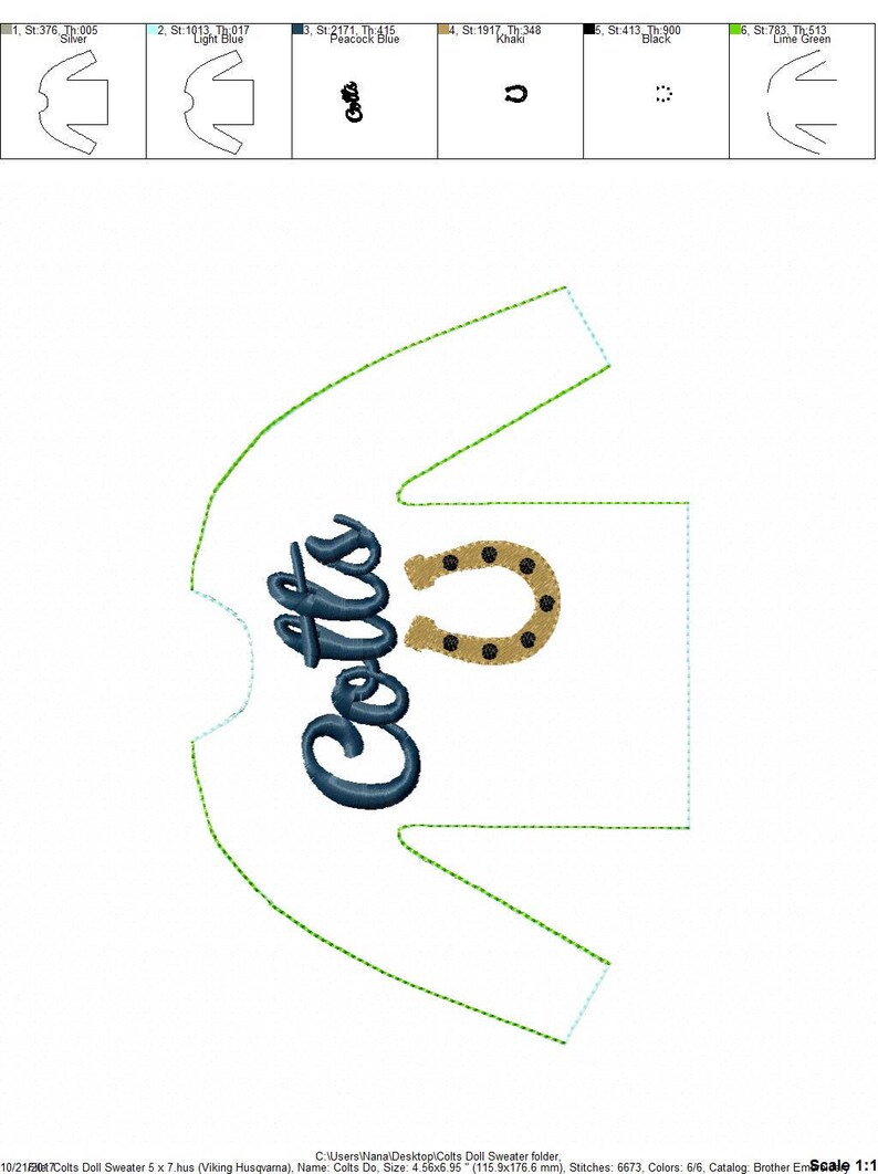 100% In the Hoop Colts Horseshoe Doll Sweater 5 x 7 Only Fleece is Suggested DIGITAL Embroidery Design image 2