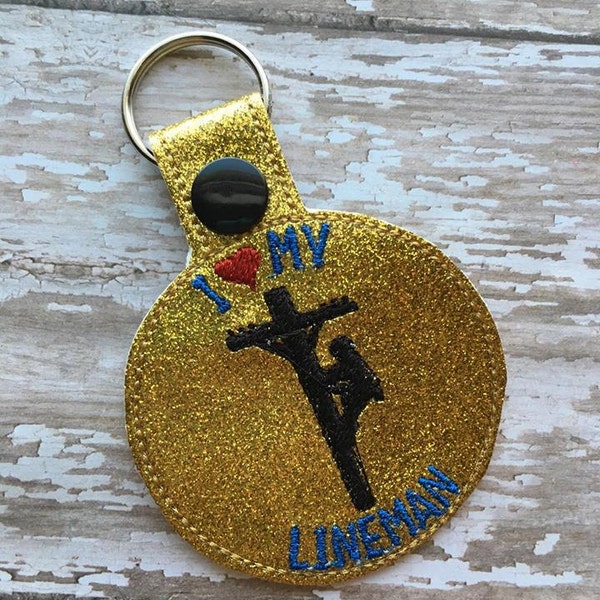 Lineman - I Love My Lineman - Snap/Rivet Key Fob - DIGITAL Embroidery Design