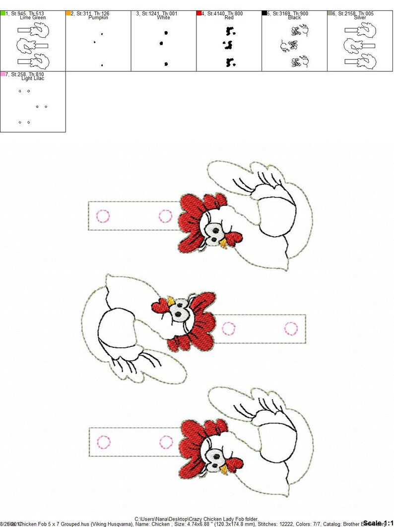 Crazy Chicken Lady 2 Design Styles Snap/Rivet Key Fob DIGITAL Embroidery Design image 4