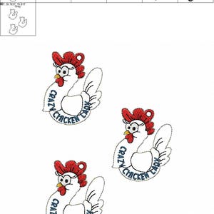 Crazy Chicken Lady 2 Design Styles Snap/Rivet Key Fob DIGITAL Embroidery Design image 7