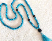 Turquoise Magnesite Prayer Beads, meditation necklace, aromatherapy jewelry, tassel necklace, turquoise necklace