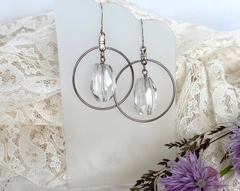 Quartz Crystal Earrings, Statement Gemstone Earrings, Hoop Earrings