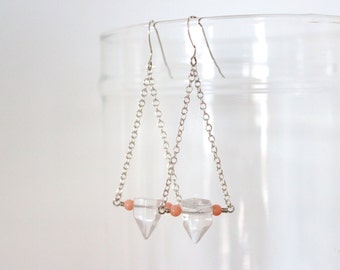 Quartz Crystal Earrings, Boho Gemstone Earrings, Peach Coral