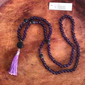 Amethyst Prayer Beads Necklace, aromatherapy jewelry, lava stone, mala neckace, gemstone mala, crystal healing, essential oil jewellery image 4