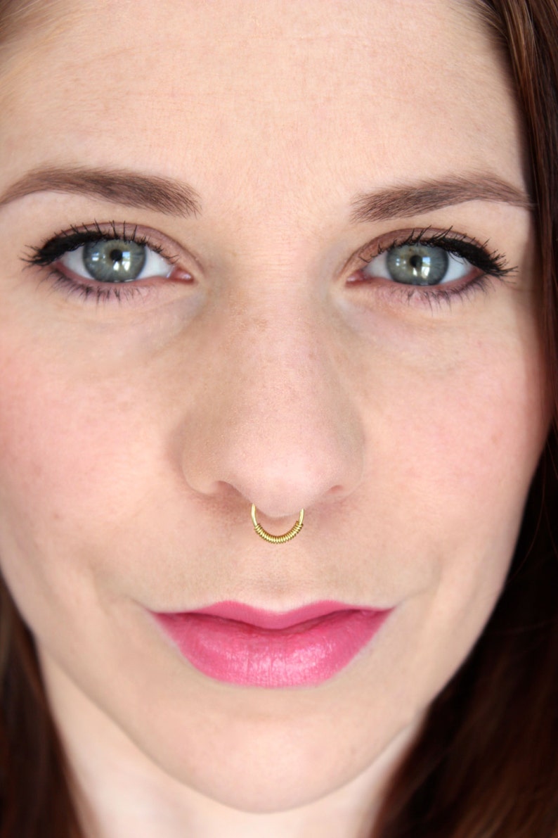 Fake Nose Ring in Gold Faux Piercing No Pierce Septum Cuff Septum Hanger Gold Nose Ring Brass No