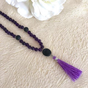 Amethyst Prayer Beads Necklace, aromatherapy jewelry, lava stone, mala neckace, gemstone mala, crystal healing, essential oil jewellery image 5