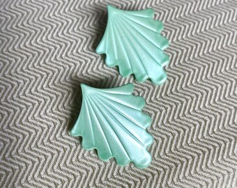 Vintage Mint Green 80s Earrings, Retro Fan Earrings