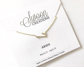 Aries Constellation Necklace, Gold Rhodium Plated with Cubic Zirconia, Minimalist Zodiac Charm Chain