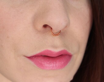 Fake Nose Ring in Rose Gold; Faux Piercing; No Pierce Septum Cuff; Septum Hanger; Gold Nose Ring; Brass; No Pain; Set; Golden; Boho; Rocker