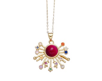 Odette - Red Starburst Pendant Necklace