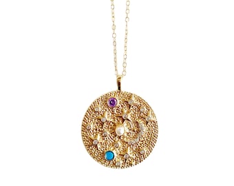 Celeste - Gold Coin Pendant Necklace, Moon Necklace