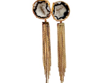 Harlow - Black Geode Tassel Earrings