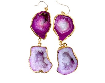 Lauren - Pink Geode Earrings