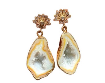 Kimora - Light Orange Geode Drop Earrings
