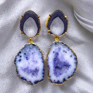 Venus - Lila Achat Geode Statement Ohrringe