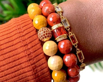 Haya - Orange and Yellow Pave Bead Bracelet Set