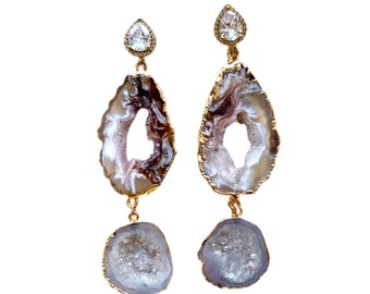 Elizabeth - Brown Agate Geode Earrings