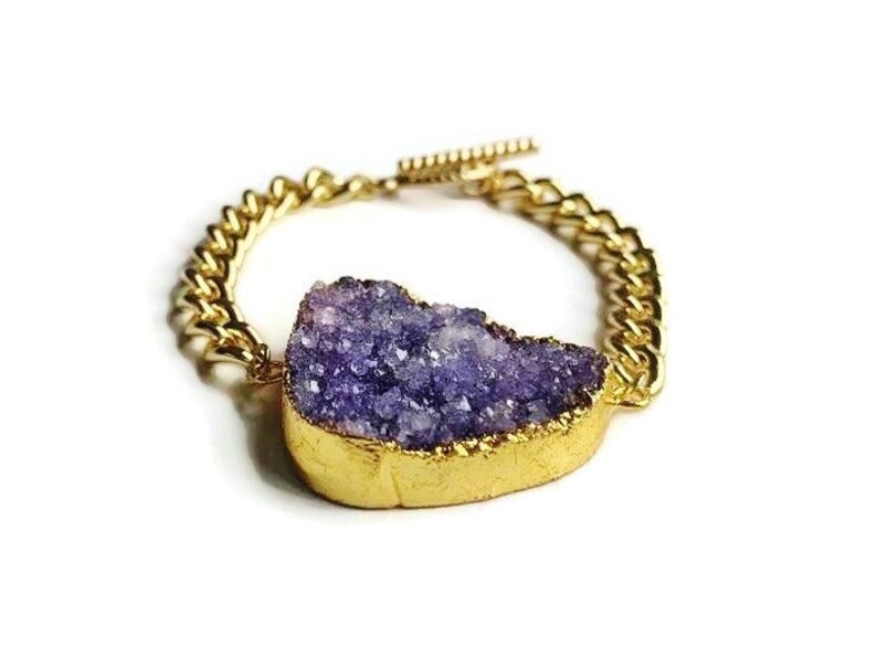 Statement Bracelet Purple Druzy Bracelet Purple Geode Bracelet Purple and Gold Bracelet Purple Bracelet Druzy Wrap Bracelet
