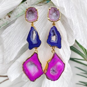 Bijou - Pink, Lila und Pink Geode Statement Ohrringe