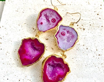 Miriam - Fuchsia Pink Geode Earrings