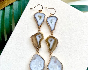 Caeli - Long Agate Geode Earrings