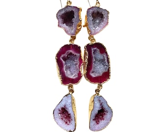 Eliza - Pink and Maroon Geode Earrings