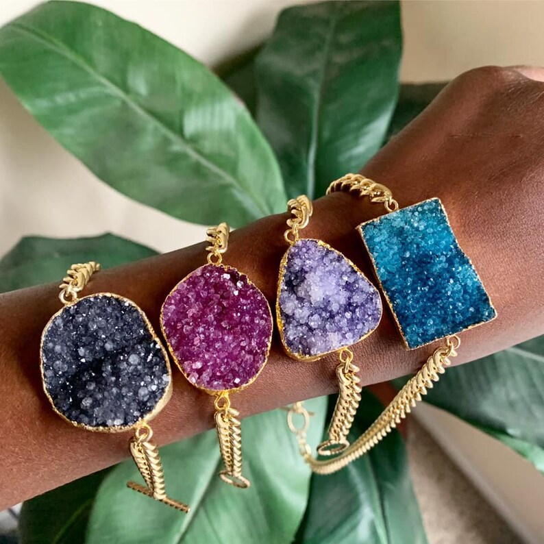 Statement Bracelet Purple Druzy Bracelet Purple Geode Bracelet Purple and Gold Bracelet Purple Bracelet Druzy Wrap Bracelet