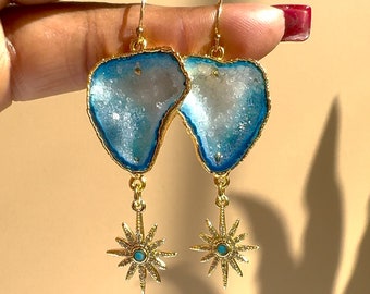 Davina - Blue Geode Earrings