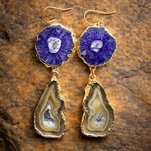 Xiomara - Purple Solar Quartz Geode Earrings: 14k Gold-Filled Hooks