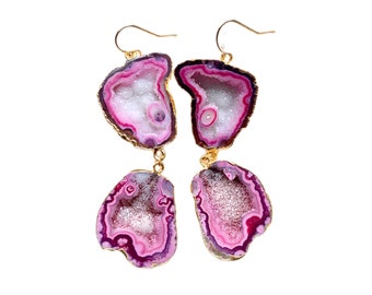 Zarela - Light Pink Druzy Geode Drop Earrings