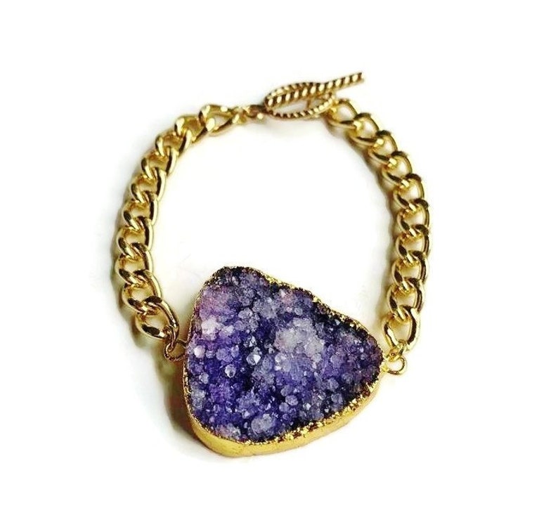 Statement Bracelet Purple Druzy Bracelet Purple Geode Bracelet Purple and Gold Bracelet Purple Bracelet Druzy Wrap Bracelet