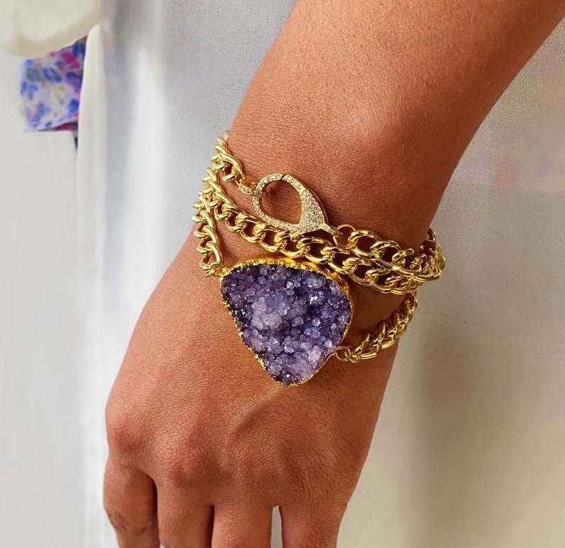 Statement Bracelet Purple Druzy Bracelet Purple Geode Bracelet Purple and Gold Bracelet Purple Bracelet Druzy Wrap Bracelet
