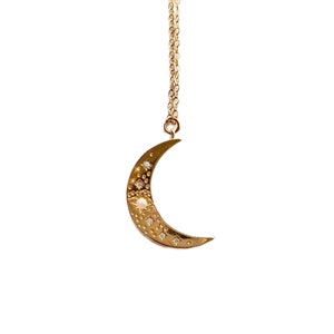 Celestial Gold Opal Crescent Moon Pendant Necklace 14k Gold Filled Chain image 2