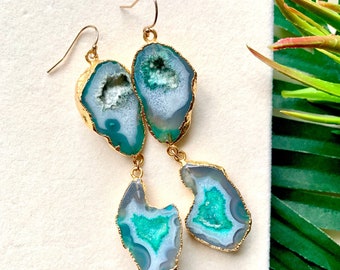 Calian - Green Geode Statement Earrings