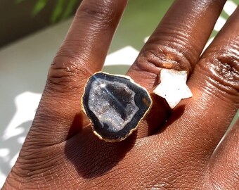 Sabrina - Zwarte Geode Statement Ring Druzy Ring Grote Vinger Geode Druzy Ring Ster