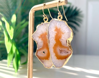 Leya - Orange Agate Quartz Drop Earrings