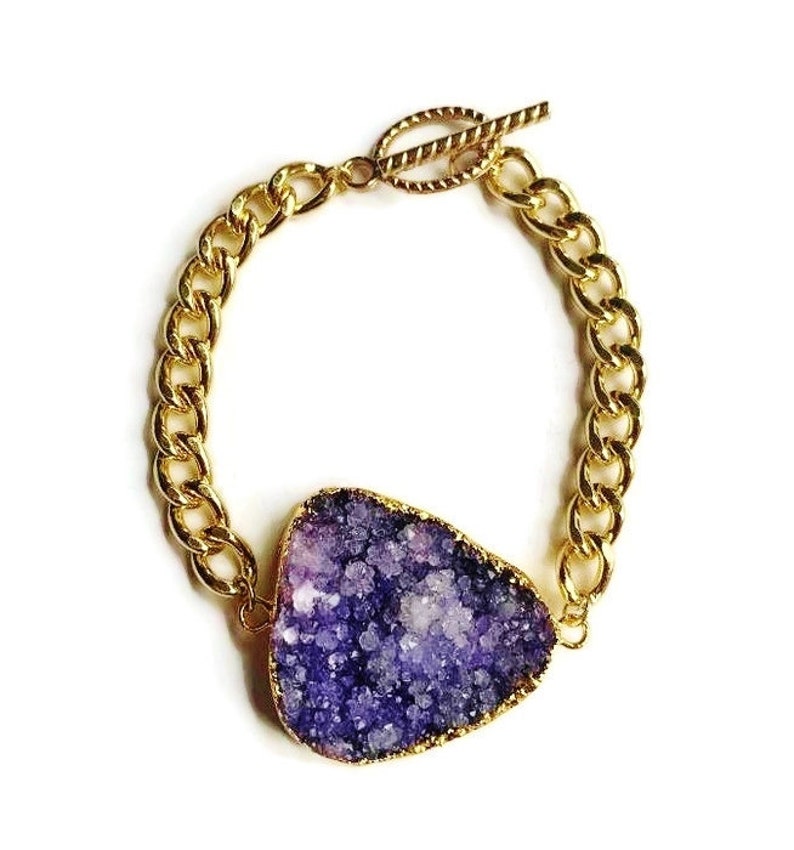 Statement Bracelet Purple Druzy Bracelet Purple Geode Bracelet Purple and Gold Bracelet Purple Bracelet Druzy Wrap Bracelet
