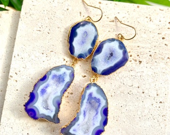 Elsana - Boucles d'oreilles géode violet indigo