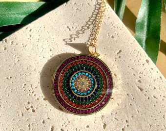 Indira - Kleurrijke Pave Diamond Evil Eye-ketting