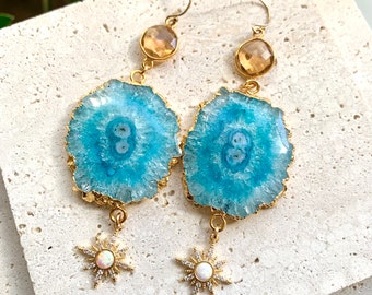 Jewel - Blue Solar Quartz Statement Earrings