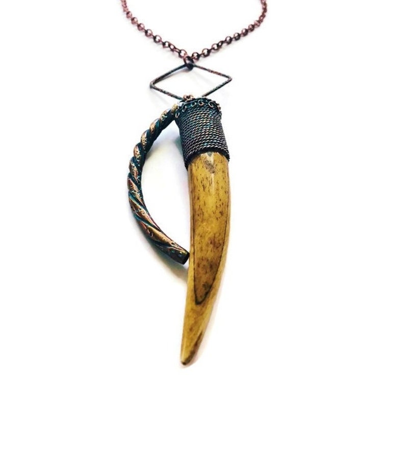 Wooden Horn Necklace Statement Necklace Dagger Necklace Etsy