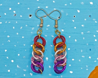 Lesbian Pride Chainmaille Half Persian 3 in 1 Earrings (Red, Orange, Silver, Pink, Violet)