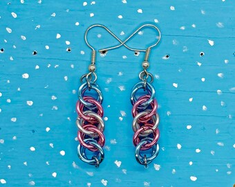 Trans Pride Chainmaille Half Persian 3 in 1 Earrings (Silver, Pink, Blue)