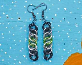 Agender Pride Chainmaille Half Persian 3 in 1 Earrings (Black, Grey, Silver, Lime)