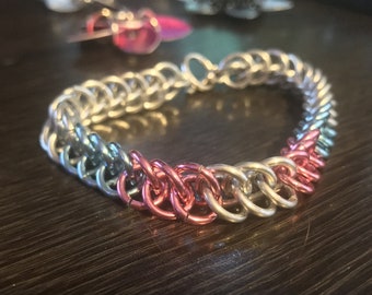 Trans Pride Chainmaille Bracelet Half Persian 3 in 1 (Prototype (Silver, Pink, Blue))