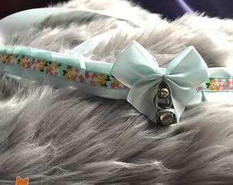 Blue Tropical Floral Ribbon Collar for Petplay