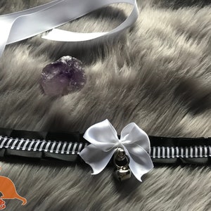 Black and White Striped Halloween Ribbon Collar for Petplay