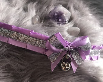 Purple and Silver Glitter Ribbon Collar for Petplay