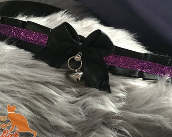 Black and Purple Glitter Halloween Ribbon Collar for Petplay